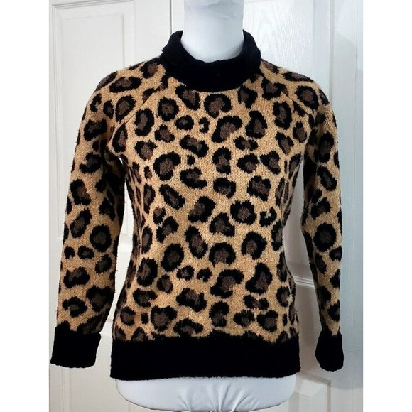 Cythina Rowley Women’s Wool Blend Leopard Sweater Animal Print Comfy Cozy Sz XS - Picture 1 of 6